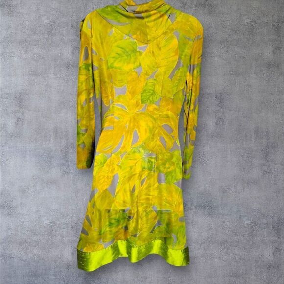 Beautiful 60's Mod Dress Vintage Green/Yellow  Cowl Neckline Size Large - Picture 8 of 11